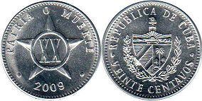 монета Куба 20 сентаво 2009