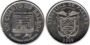 монета Панама 1/4 бальбоа 2008