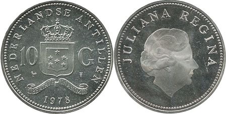 монета Нидерландские Антиллы 10 гульденов 1978