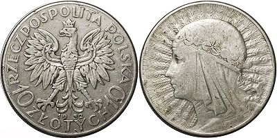 монета Польша 10 злотых 1932