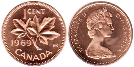 Канада монета Elizabeth II 1 цент 1969