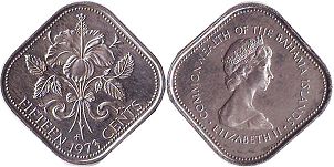 монета Багамы 15 центов 1973