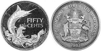 монета Багамы 50 центов 1982