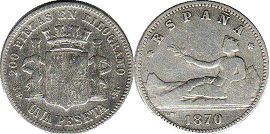 монета Испания 1 песета 1870