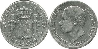 монета Испания 2 песеты 1882