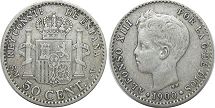 монета Испания 50 сентимо 1900