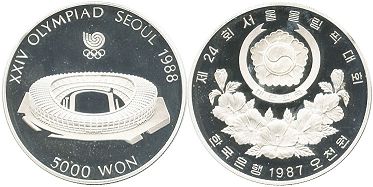 монета Южная Корея 5000 вон 1987
