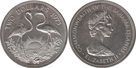 монета Багамы 2 доллара 1973