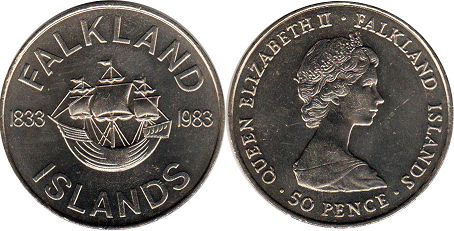 монета Фолклендские Острова 50 пенсов 1983