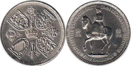 монета Великобритания 5 шиллингов (крона) 1953
