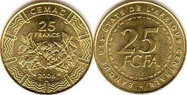 монета Центральноафриканские Государства 25 франков КФА 2006