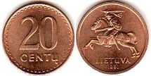монета Литва 20 центов 1991