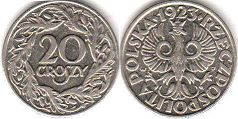 монета Польша 20 грошей 1923