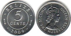 монета Белиз 5 центов 2009