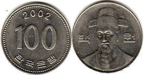монета Южная Корея 100 вон 2002