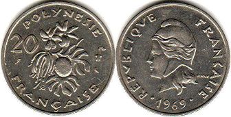 монета Французская Полинезия 20 франков 1969