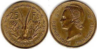 монета Французская Западная Африка 25 франков 1956
