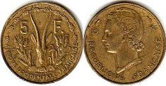 монета Французская Западная Африка 5 франков 1956