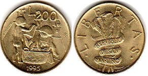 монета Сан-Марино 200 лир 1995