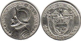 монета Панама 1/4 бальбоа 1983