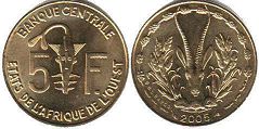монета Западноафриканские Государства 5 франков 2005