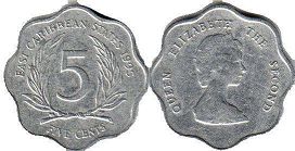 монета Восточно-Карибcкие Государства 5 центов 1995