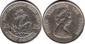монета Восточно-Карибcкие Государства 25 центов 1989
