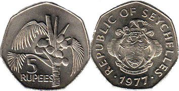 монета Сейшельские Острова 5 рупий 1977