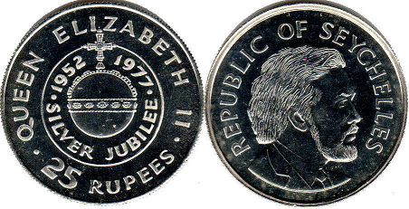 монета Сейшельские Острова 25 рупий 1977