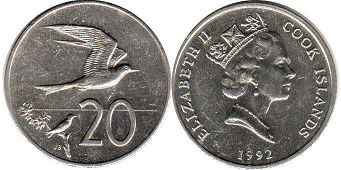монета Островов Кука 20 центов 1992