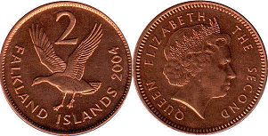 монета Фолклендские Острова 2 пенса 2004