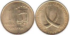 монета Экваториальная Гвинея 1 песета 1969