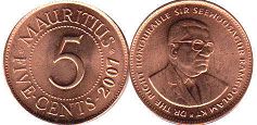 монета Маврикий 5 центов 2001