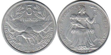 монета Новая Каледония 5 франков 1952