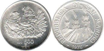 монета Сан-Марино 500 лир 1974
