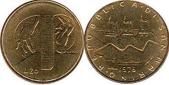 монета Сан-Марино 20 лир 1976