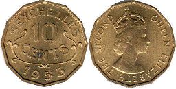 монета Сейшельские Острова 10 центов 1953