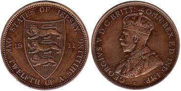 монета Джерси 1/12 шиллинга 1911