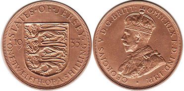 монета Джерси 1/12 шиллинга 1935