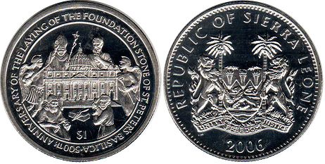 монета Сьерра-Леоне 1 доллар 2006