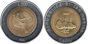 монета Сан-Марино 500 лир 1986