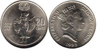 монета Соломоновы Oстрова 20 центов 1995