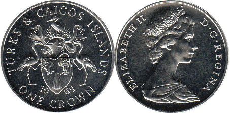 монета Тёркс и Кайкос 1 крона 1969