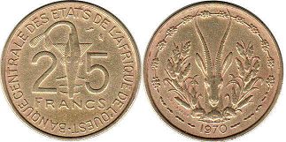 монета Западноафриканские Государства 25 франков 1970