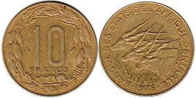 монета Центральноафриканские Государства 10 франков КФА 1975