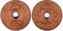 монета Испания 25 сентимо 1938