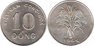 монета Южный Вьетнам 10 донг 1964