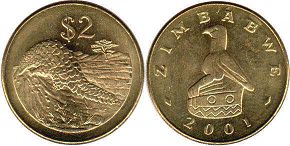 монета Зимбабве 2 доллара 2001