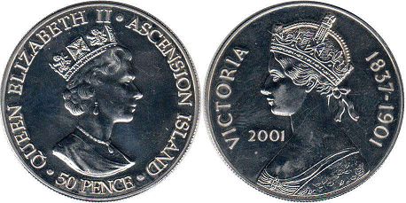 монета Остров Вознесения (Асенсьон) 50 пенсов 2001