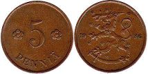 монета Финляндия 5 1 пенни 1936